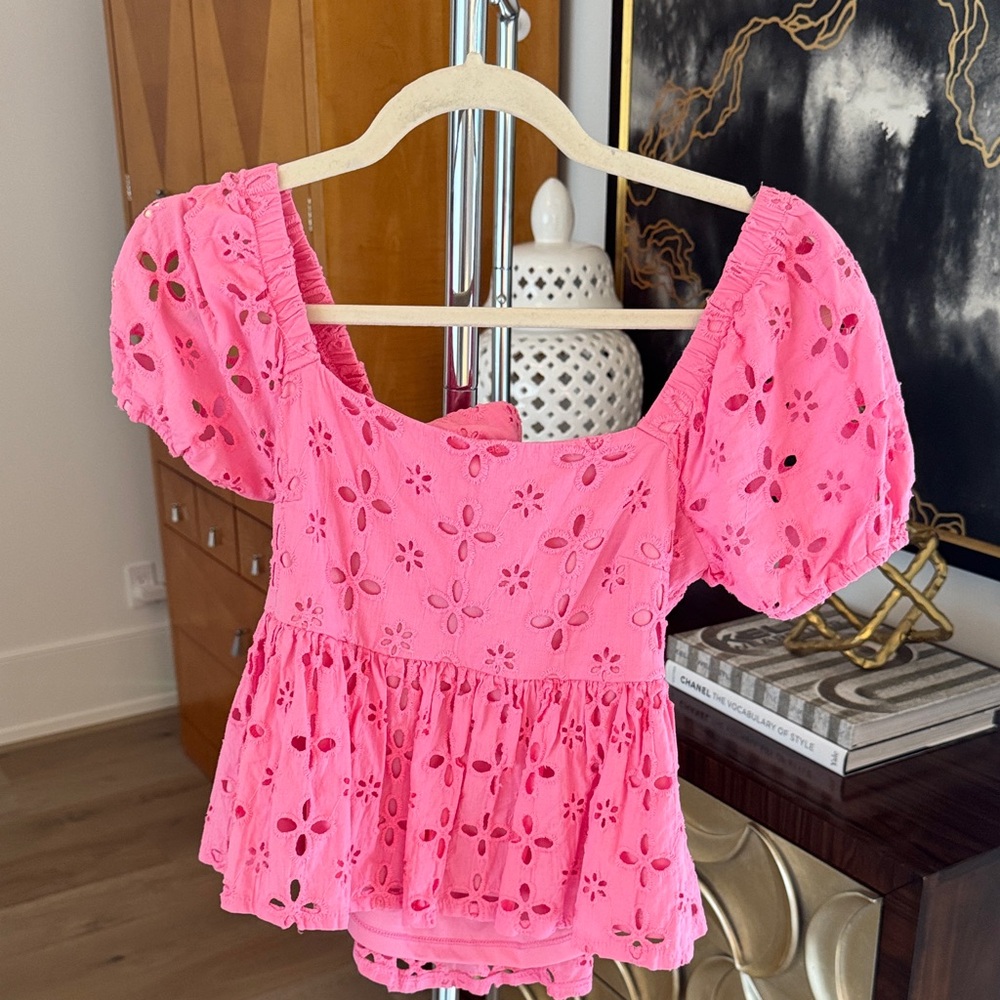 Altar'd State Pink Floral Eyelet Blouse